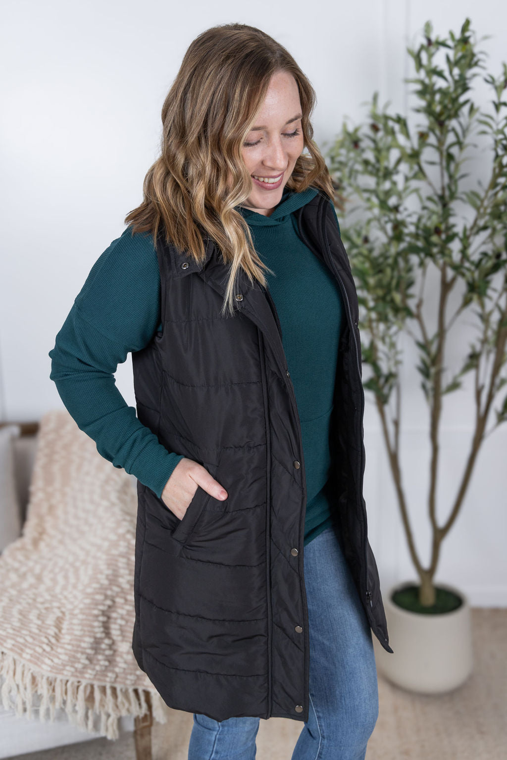 Harlow Long Vest - Black